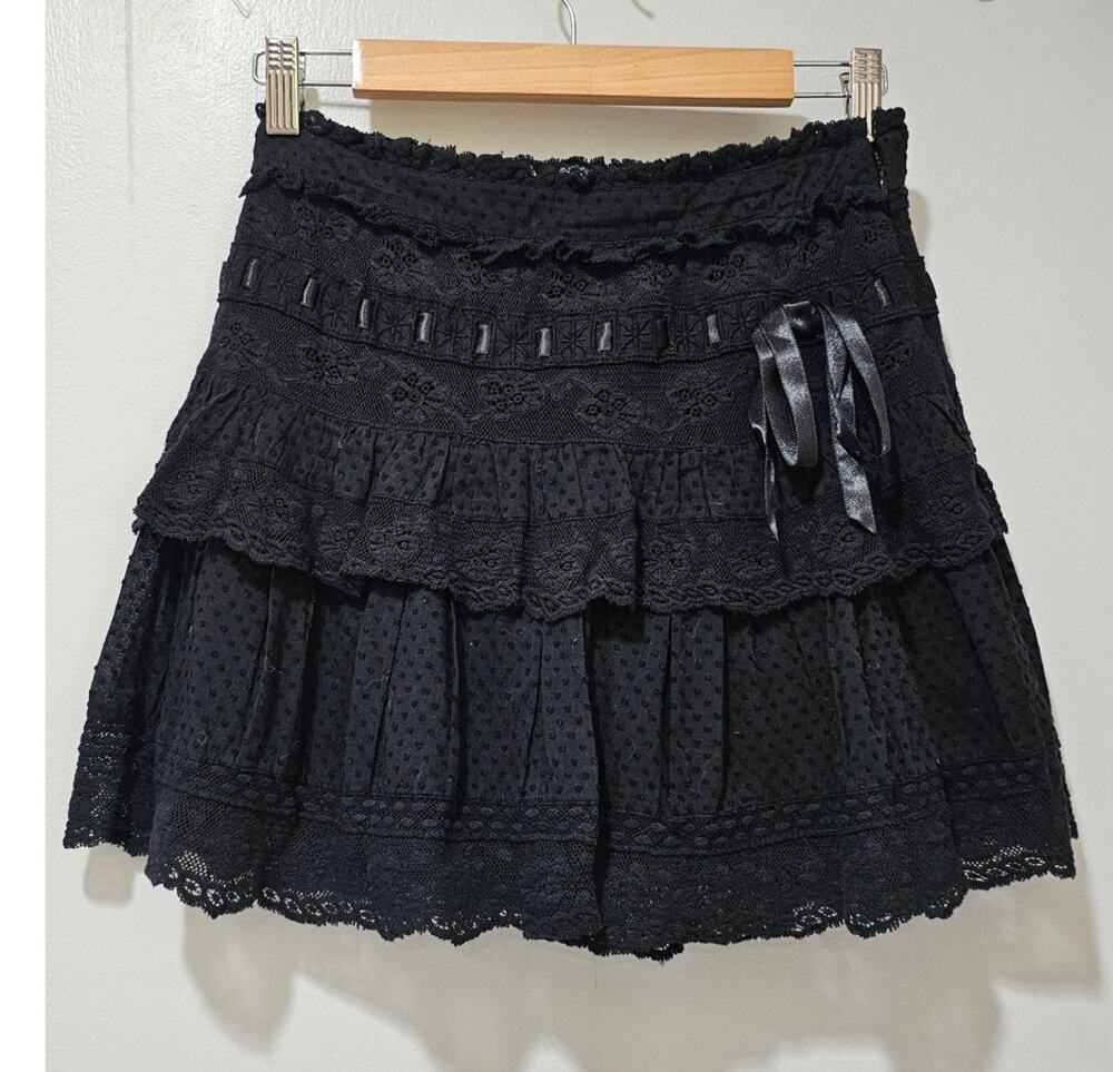 Loveshackfancy Ora Mini Skirt in Black, Sz XS, Retail $295